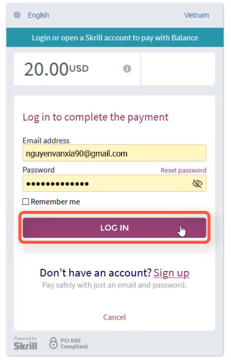 Faça login na sua conta Skrill