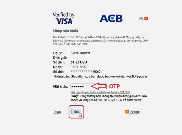 Bank secure verification page prompting for OTP code input