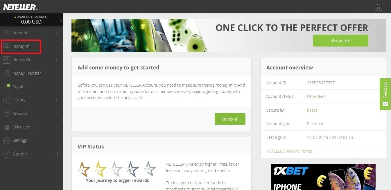Hướng dẫn nạp tiền vào ví điện tử Neteller