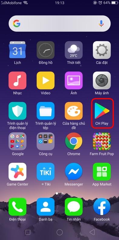 Acesso ao CH Play usando o sistema operacional Android