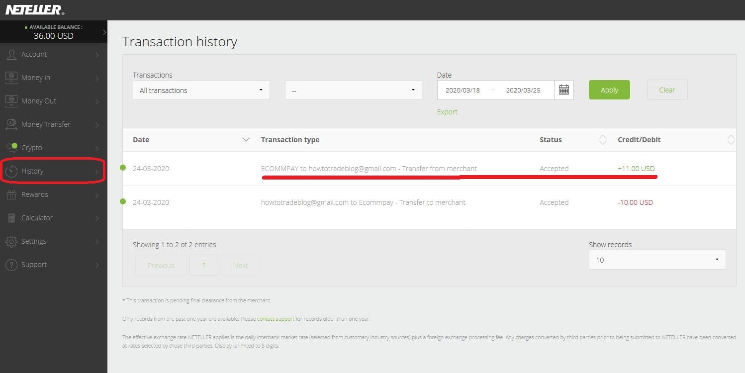 Check the balance of your Neteller account