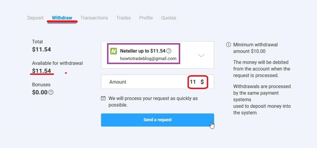 Enter the amount you want to withdraw