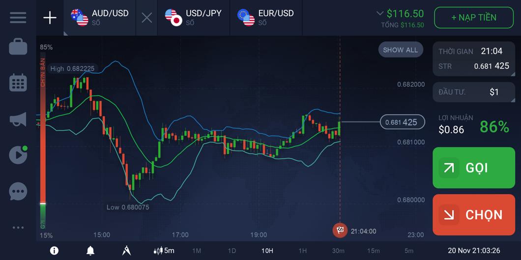 Interface IQ Option no smartphone