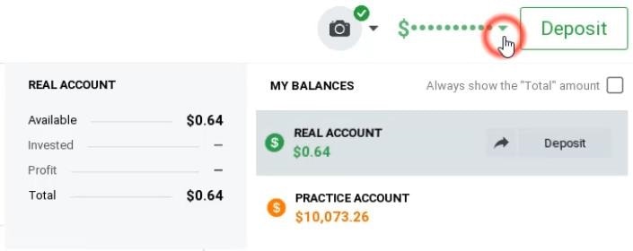 O dinheiro foi deduzido de sua conta IQ Option