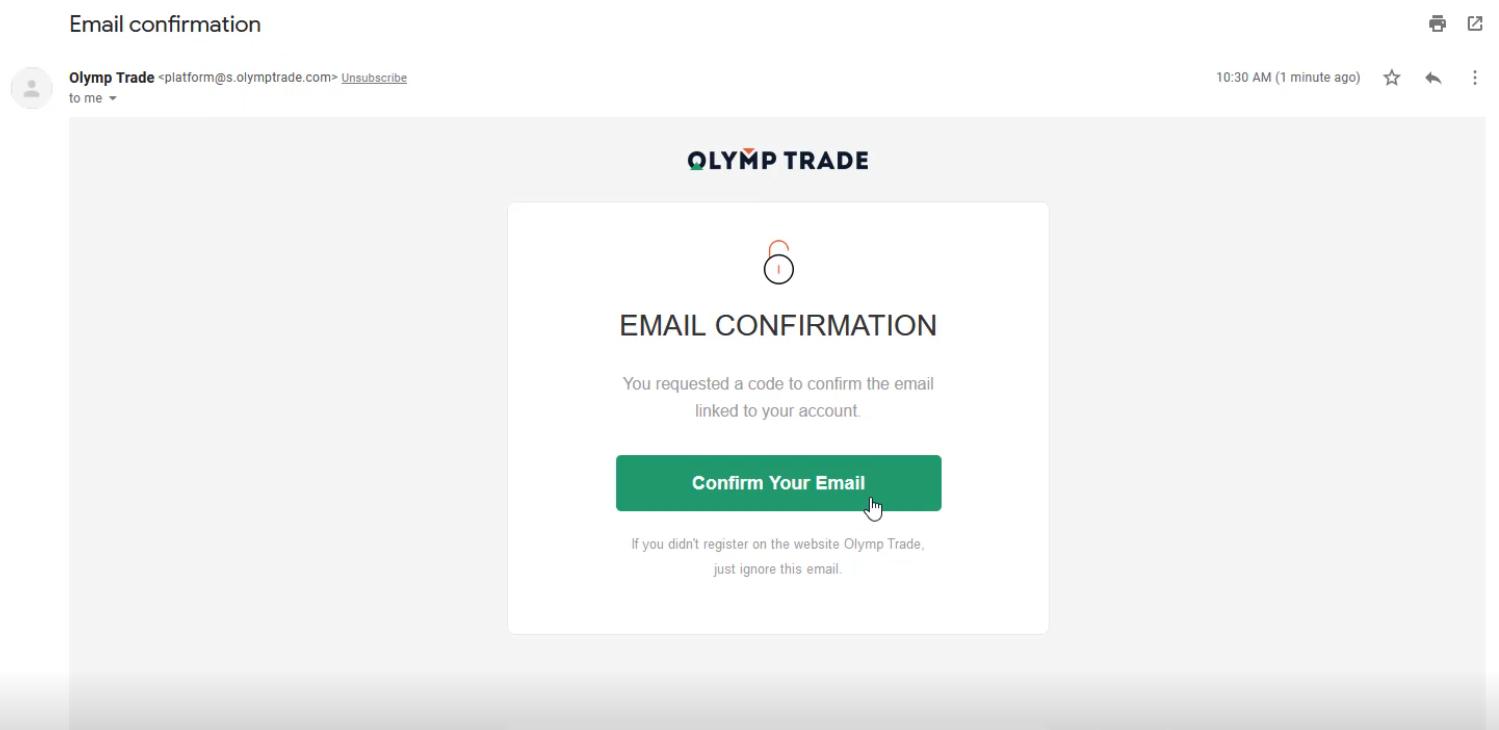 Verifique a conta Olymp Trade por e-mail