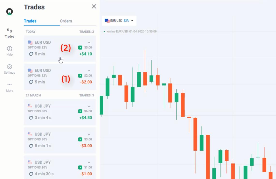 Xem lại lịch sử giao dịch tại Olymp Trade