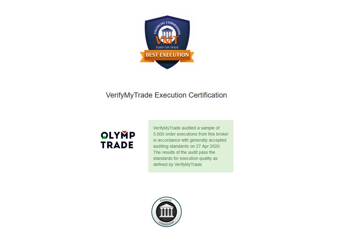 Chứng thực VerifyMyTrade về độ chính xác giá tài sản Olymp Trade