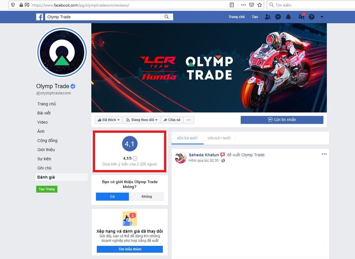 Đánh giá cộng đồng của Olymp Trade trên mạng xã hội