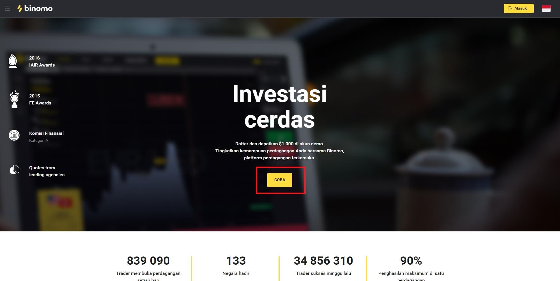 Klik “Coba" untuk membuka akun