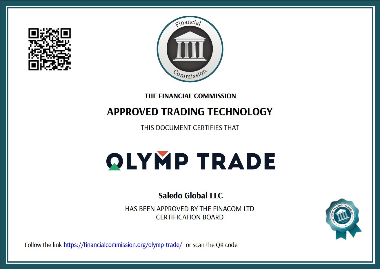 A organização licencia o Olymp Trade