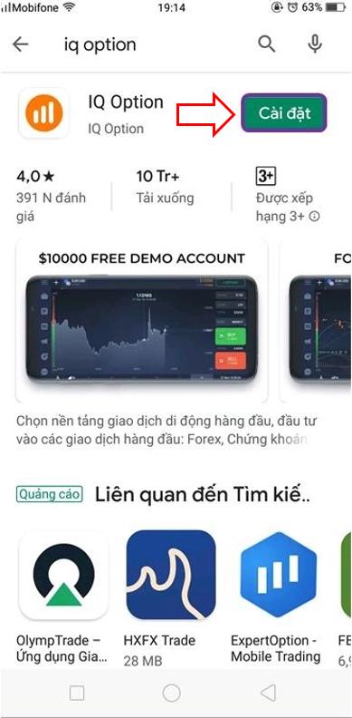 Instal aplikasi IQ Option