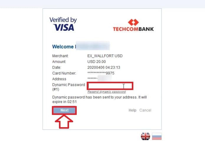 Enter the One-Time Password OTP received from the bank on the secure authentication interface
