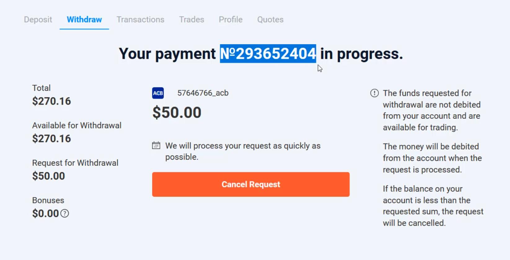 Bukti penarikan di Olymp Trade